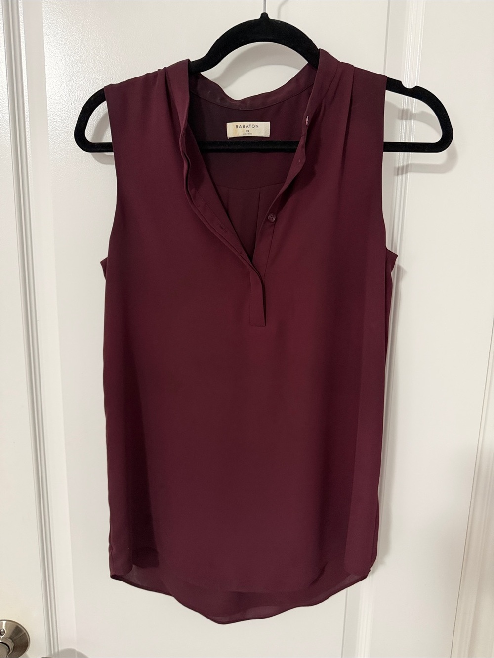 Babaton Burgundy Sleeveless V-Neck Blouse